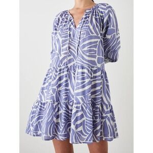 Rails SIA Island Waves Blue White Cotton Tiered Mini Dress 3/4 Sleeves - Large